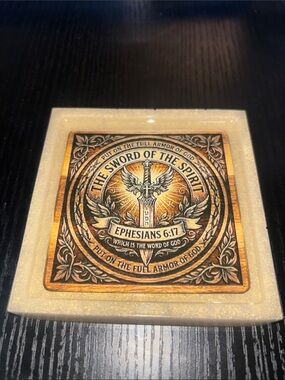 NORE’S NOVELTIES Single Handcrafted Square Decorative Beverage Coaster “SWORD”